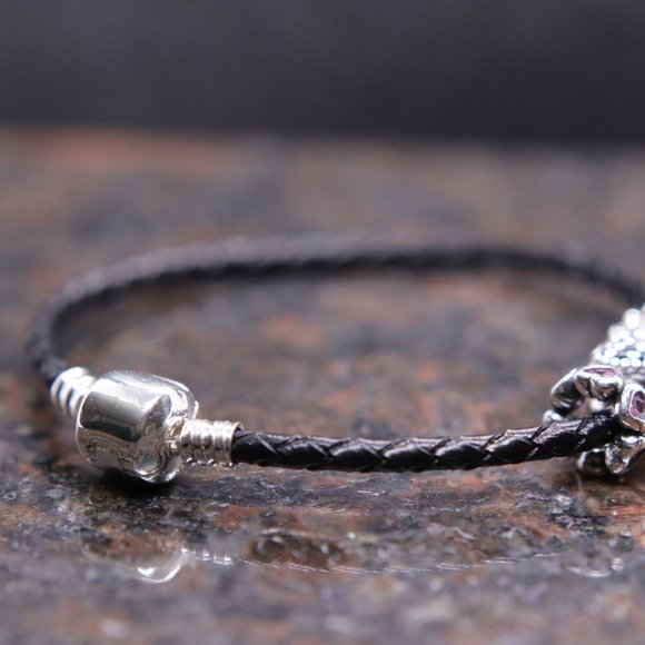 Black Leather Bracelet with Sterling Silver Barrel Clasp - BRAND NEW - Picture 6 of 7